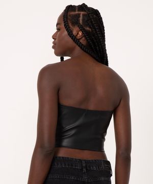 cropped corset de pu  preto