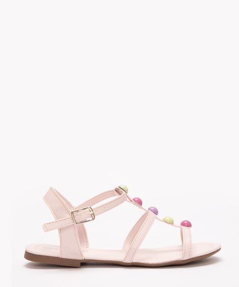 sandália infantil com miçangas rosa claro