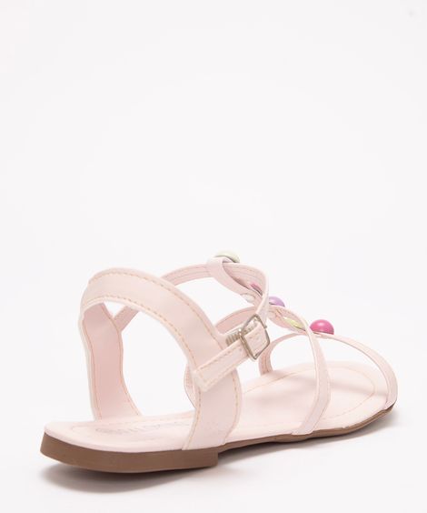 sandália infantil com miçangas rosa claro