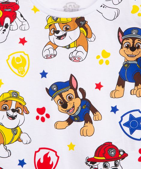 camiseta infantil de algodão manga longa patrulha canina branco