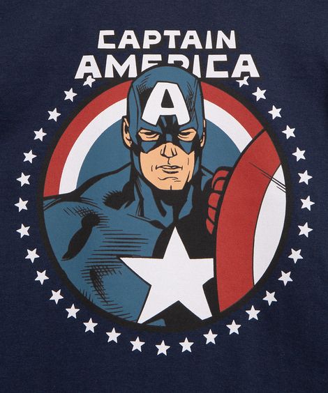 camiseta infantil de algodão manga curta capitão américa azul marinho