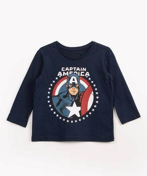 camiseta infantil de algodão manga longa capitão américa azul marinho