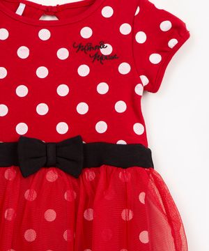 body infantil de algodão Minnie com saia em tule vermelho