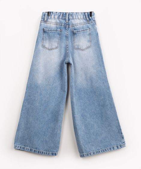 calça jeans infantil wed leg com puídos azul médio