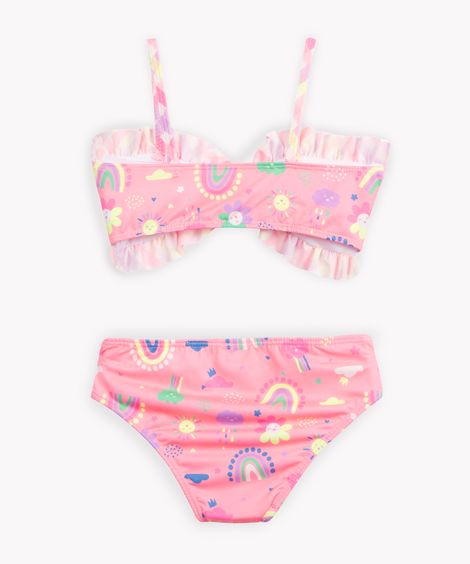 biquini infantil vichy com babado proteção uv multicor
