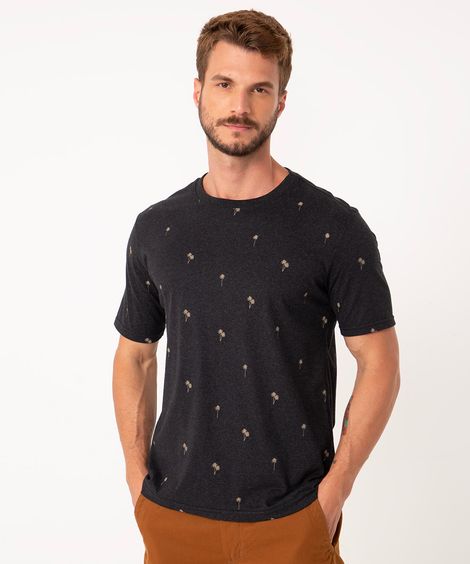 camiseta de algodão manga curta coqueiros cinza