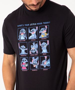 camiseta de algodão stitch manga curta preto