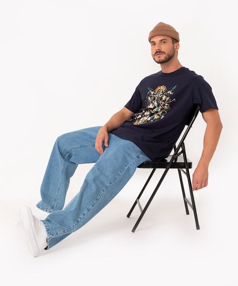 camiseta de algodão manga curta avengers azul marinho