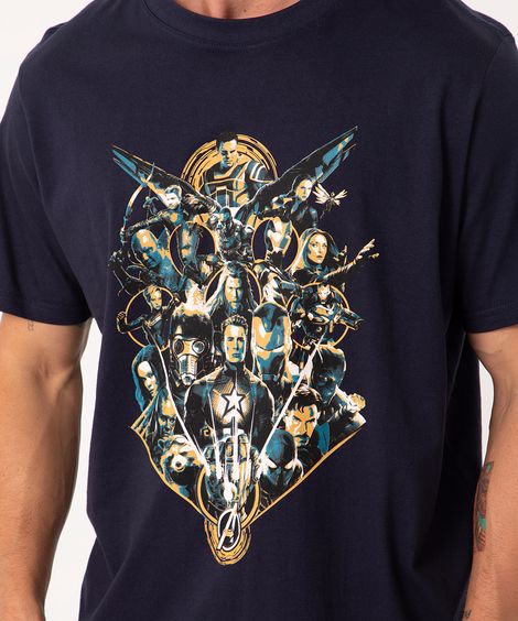 camiseta de algodão manga curta avengers azul marinho