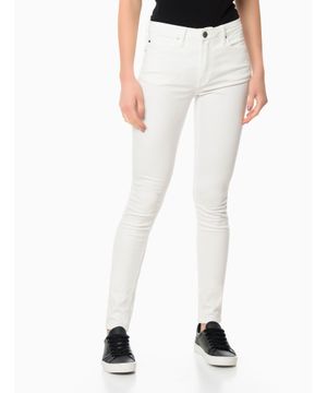 Calça Feminina Color de Sarja Infinite Black Super Skinny Cintura Média Calvin Klein Jeans Branco