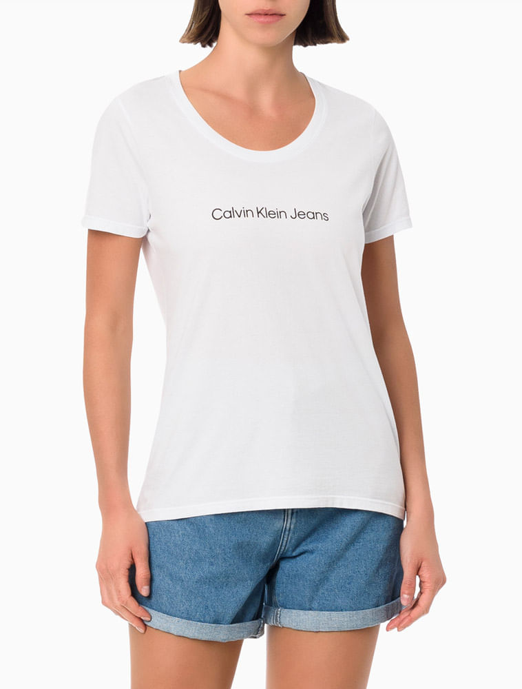 Camiseta Calvin Klein Jeans Logo Roxa - Compre Agora