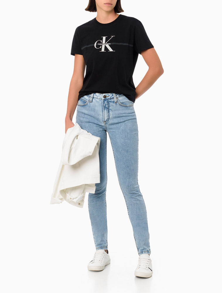 Blusa Feminina Slim Estampa Faixa Ck Reissue Calvin Klein Jeans Preto