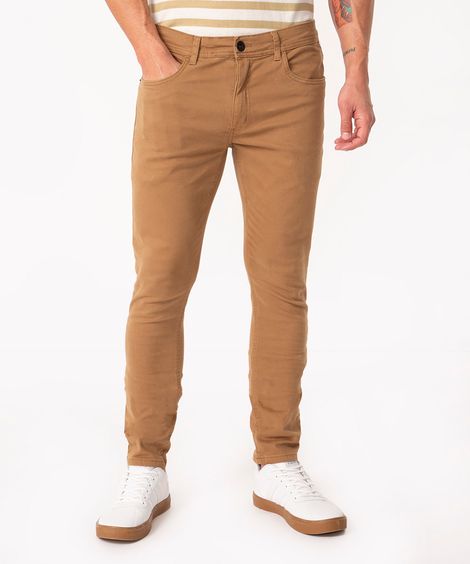 calça de sarja skinny stretch bege escuro