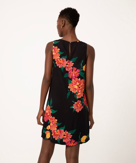 vestido curto de viscose floral preto