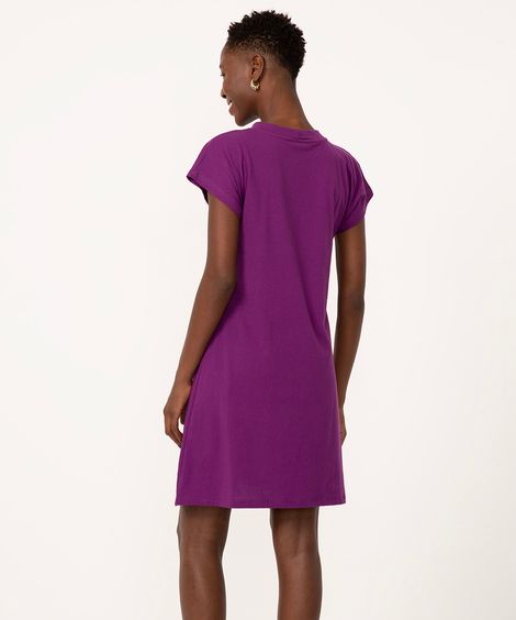 vestido curto básico manga curta areia - roxo uva