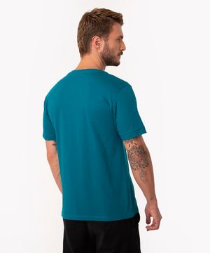 camiseta básica de algodão manga curta com bolso verde petróleo