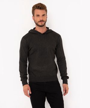 suéter de tricô com capuz cinza mescla escuro