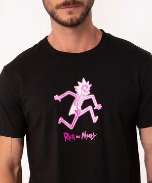 camiseta de algodão manga curta rick and morty preto