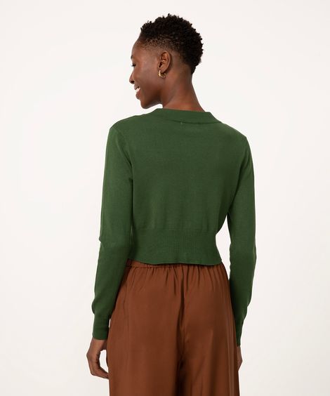 cardigan de tricô cropped manga longa verde