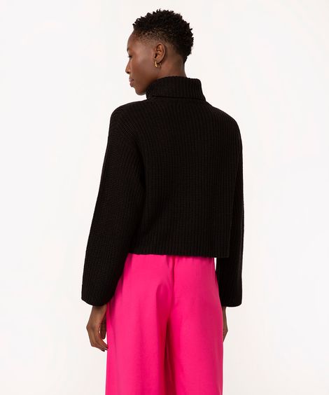 suéter de tricô cropped gola alta preto