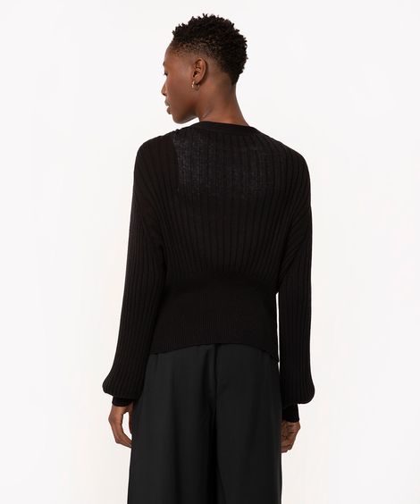 cardigan de tricô canelado decote v preto