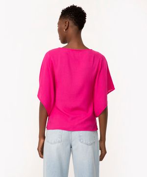 blusa ampla de viscose manga curta rosa