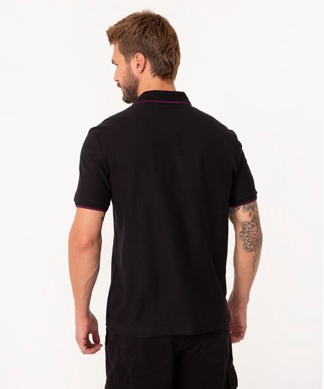 polo comfort de algodão com bolso preta