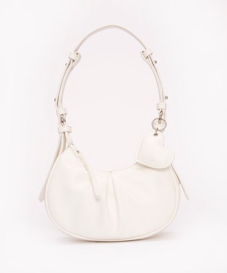 bolsa baguete com chaveiro coração branco