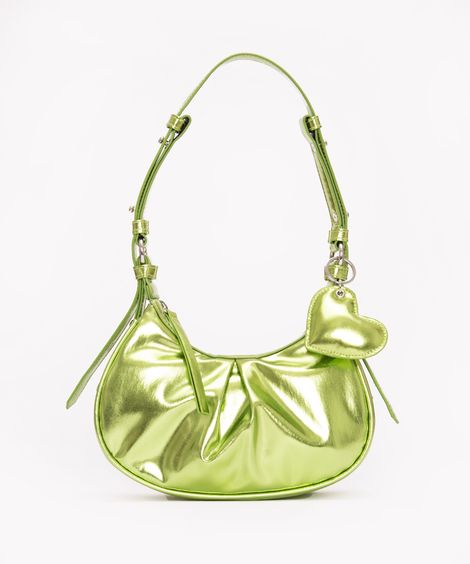 bolsa baguete com chaveiro coração verde