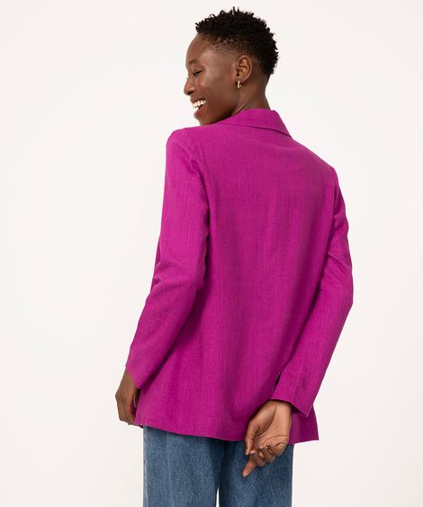 blazer alongado com linho manga longa roxo