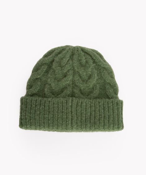 gorro de tricô texturizado trançado verde
