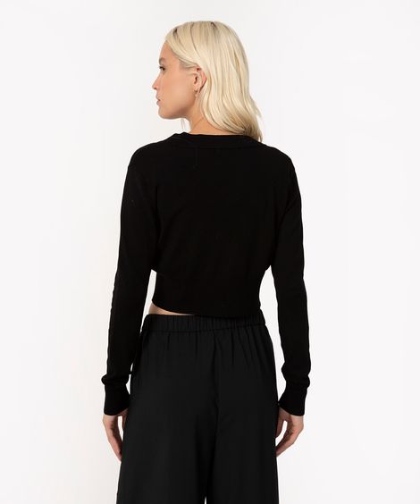 cardigan de tricô cropped manga longa preto