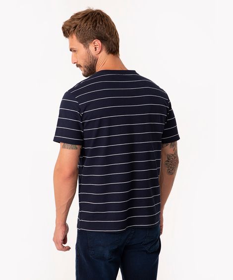 camiseta de algodão texturizada listrada manga curta azul marinho