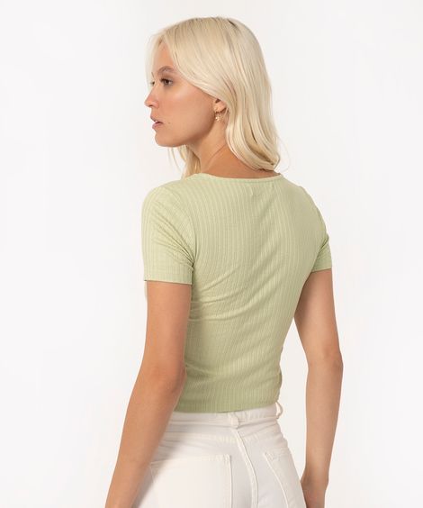 blusa texturizada de viscose franzido manga curta verde claro