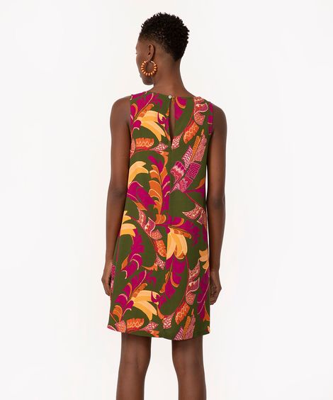 vestido curto de viscose floral verde militar