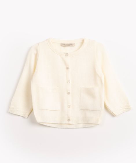 cardigan infantil de tricô com bolso manga longa off white