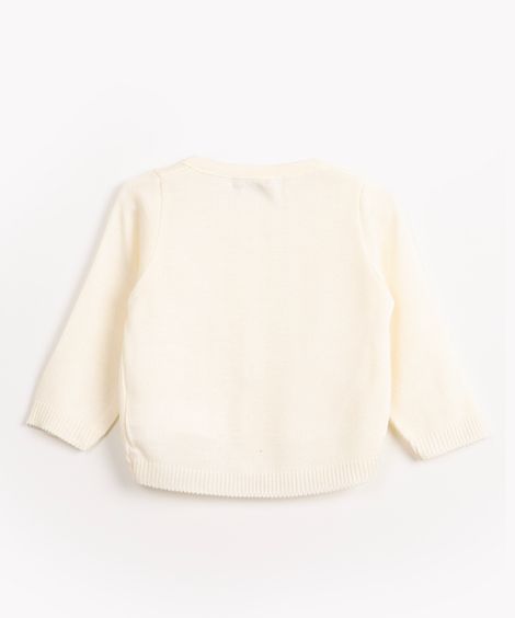 cardigan infantil de tricô com bolso manga longa off white