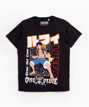 camiseta juvenil de algodão manga curta one piece  preto