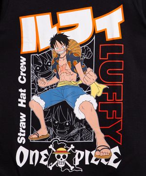 camiseta juvenil de algodão manga curta one piece  preto