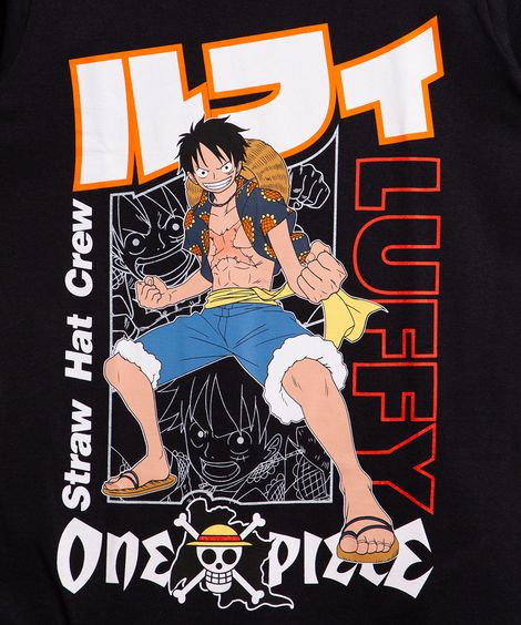 camiseta juvenil de algodão manga curta one piece  preto