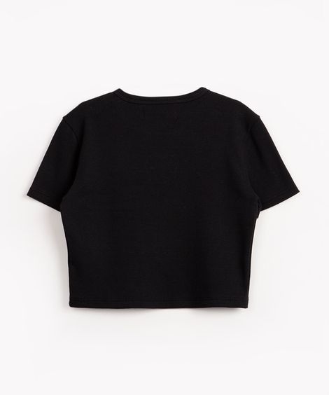 blusa juvenil cropped manga curta coração preto