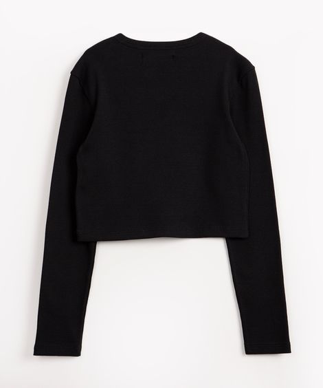 blusa infantil canelada coração manga longa preta