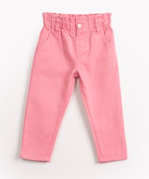 calça clochard infantil de sarja com bolsos rosa