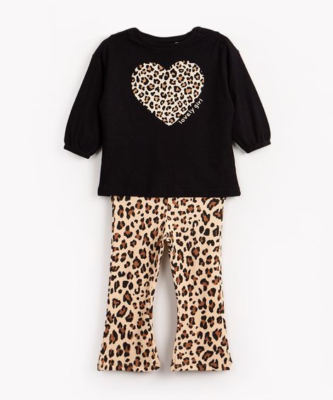 conjunto infantil de malha animal print preto