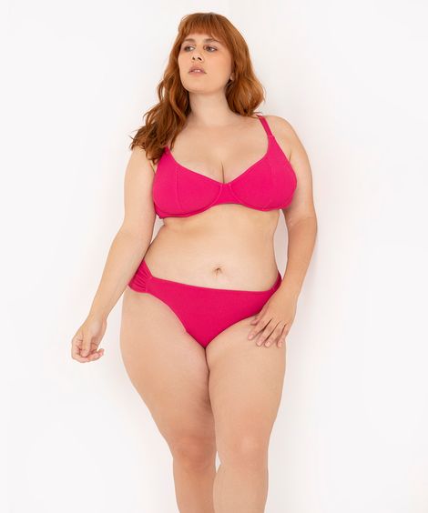 biquíni calcinha texturizada com franzido e proteção uv50 rosa