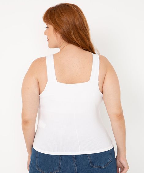 regata plus size canelada alça larga decote reto off white