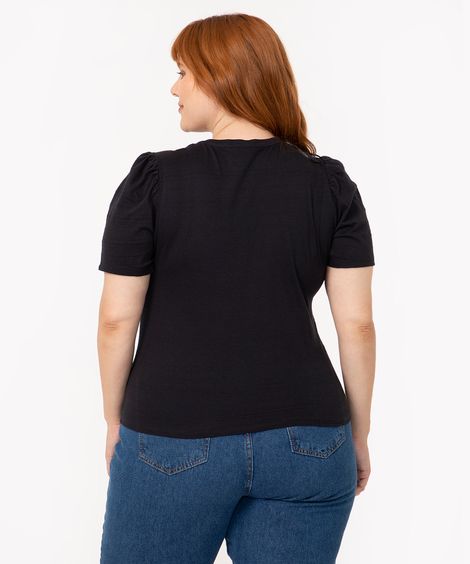 blusa plus size manga bufante preto