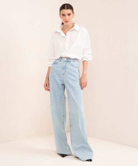 calça wide leg rio jeans barra desfiada mindset azul claro
