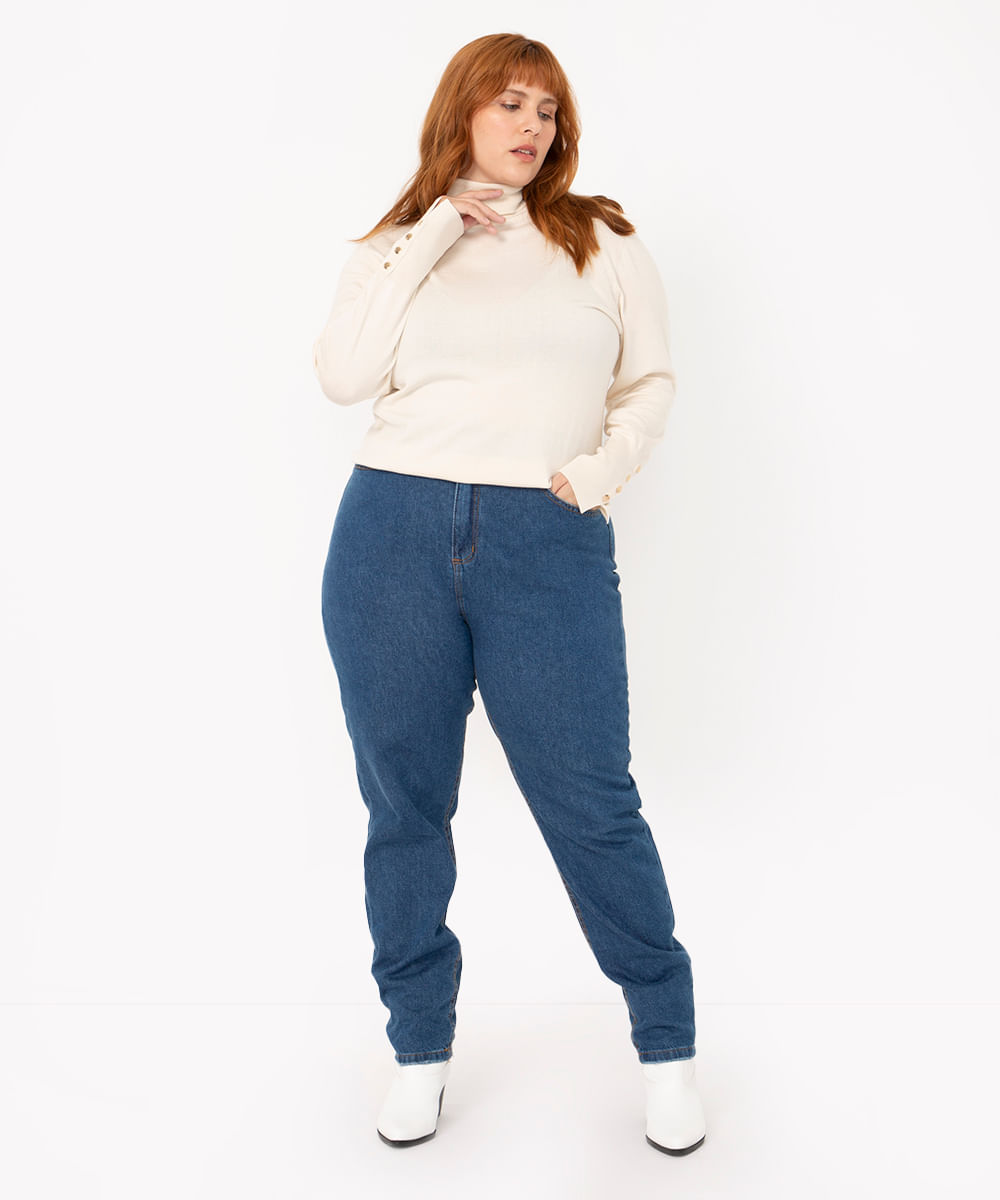 Calça Jeans Feminina Plus Size Mom Azul Escuro azul escuro