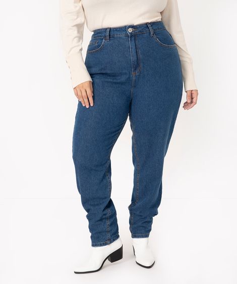 Calça Jeans Feminina Plus Size Mom Azul Escuro azul escuro
